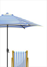 Beach chair and umbrella over white background, vector template