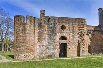 Part of ruin of historic Limburg Abbey in Palatinate forest in Germany