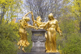 Spring at the Bürgerwiese in Dresden. Mozart Fountain