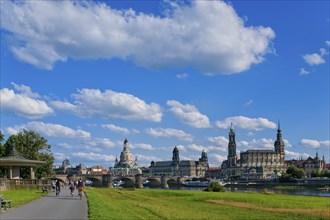 Dresden Silhouette View from Neustätter Elbufer to Dresden Old Town