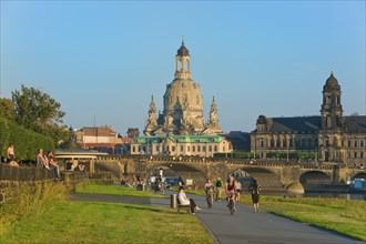 Dresden Silhouette View from Neustätter Elbufer to Dresden Old Town