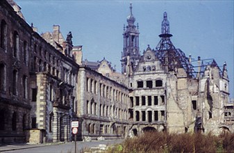 Schlosstrasse with the ruins of the Residenzschloss and Georgentor. Date estimated