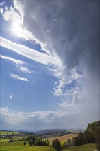 Thunderstorm in Saxon Switzerland seen from the Hochbuschaussicht in the direction of Lilienstein