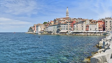 View of the old town of Rovinj, Adriatic Sea, blue sky, Istria, Croatia, Europe