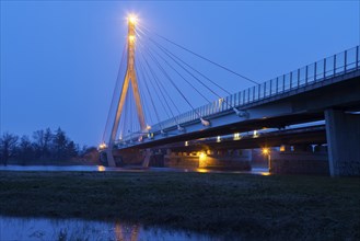 Flooded El meadows at the Niederwartha bridge in Dresden