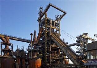 Blast furnace, disused industrial plant Phoenix West in the district of Hörde, Dortmund, Ruhr area,