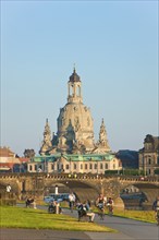 Dresden Silhouette View from Neustätter Elbufer to Dresden Old Town