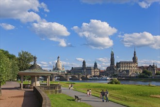 Dresden Silhouette View from Neustätter Elbufer to Dresden Old Town