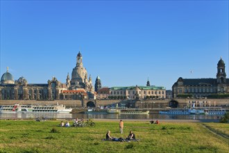 Dresden Silhouette View from Neustätter Elbufer to Dresden Old Town