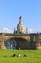 Dresden Silhouette View from Neustätter Elbufer to Dresden Old Town