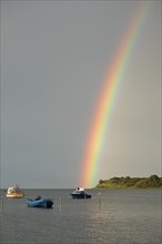 Rainbow over the Baltic Sea, boats, Habernis, Steinberg, Schleswig-Holstein, Germany, Europe