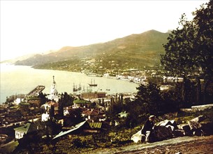 From the Gursuff, Gurzuf, Street, Yalta, Crimea, Russia, Ukraine, c. 1890, Historic, digitally