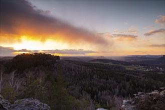 Sunset at Papstein in Saxon Switzerland.view to Gohrisch