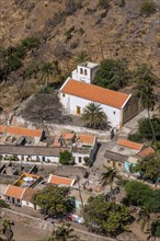 View over city with houses and church. Ciudad Velha. Cidade Velha. Santiago. Cabo Verde. Africa