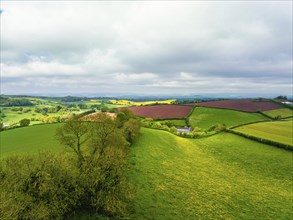 Fields and Farms from a drone, Devon, England, United Kingdom, Europe