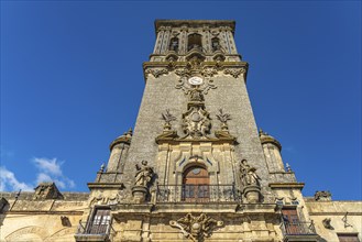 Tower of the Basilica of Santa MarÃ­a de la Asuncion in Arcos de la Frontera, Andalusia, Spain,