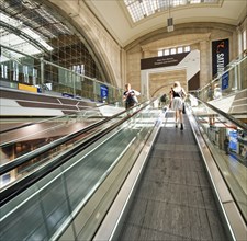 Escalators, Leipzig main station, interior, Leipzig, Saxony, Germany, Europe