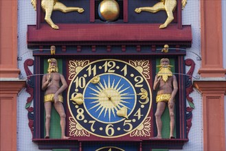 Old town hall with the textile museum. The art clock in the gable was installed by the Hof master