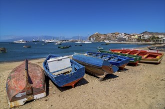 Row boats at coast. San Vincente. Mindelo. Cabo Verde. Africa