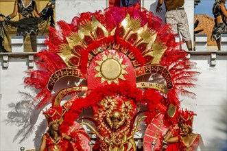 Decorated women on pageant waggon. Carnival. Mindelo. Cabo Verde. Africa