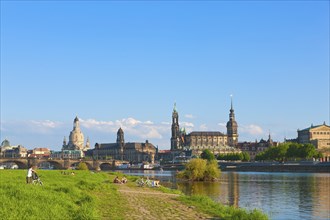 Dresden Silhouette View from Neustätter Elbufer to Dresden Old Town