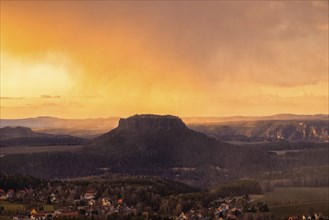 Sunset at the Papstein in Saxon Switzerland. .View to the Lilienstein