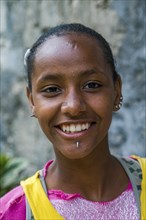 Dark skinned, laughing, young woman. San Antao. Cabo Verde. Africa