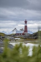 Tranoy Fyr Lighthouse, Tranoy Fyr, Lofoten in the back, Hamaroy, Ofoten, Vestfjord, Nordland,