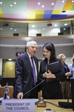 (R-L) Annalena Bärbock, Federal Minister for Foreign Affairs, recorded in conversation with Josep