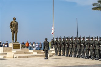 Parade of Turkish soldiers at the monument to Kemal Atatürk on the promenade in Kyrenia or Girne,