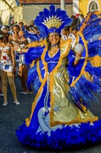 Colourful costumed, pretty woman. Carnival. Mindelo. Cabo Verde. Africa