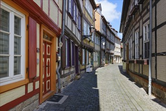 Rosenwinkel, half-timbered alley in the old town, lower town, Halberstadt, Harz Mountains,