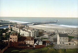 Beach and Casino, Boulogne-sur-Mer, Hauts-de-France, France, c. 1890, Historic, digitally enhanced