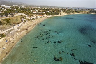 Coral Bay beach seen from the air, Cyprus, Europe