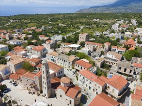 Drone shot, Taxiarchis Church, Areopoli, Areopolis, Tsimova, Itylo, Anatoliki Mani, Mani, Lakonia,