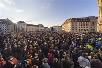 In Dresden, about 3, 000 people gathered on Neumarkt in front of the Church of Our Lady. On posters