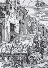 Picture cycle The Life of the Virgin, resting on the flight to Egypt, woodcut by Albrecht Dürer,