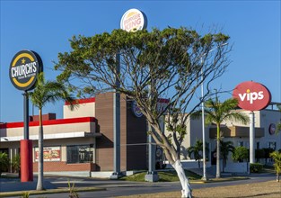 Signs for American fast-food restaurants, Campeche city, Campeche State, Mexico, Central America