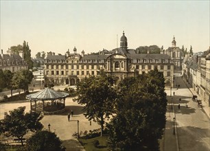 Castle and Town Hall, Caen in Normandy, France, c. 1890, Historic, digitally enhanced reproduction