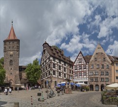 Historic Tiergärtnertorplatz with the Pilatus House and the Neutorturm, Nuremberg, Central