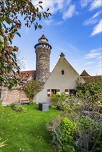 Merian Garden on the Kaiserburg, Sinwelt Tower behind, Old Town, Nuremberg, Middle Franconia,