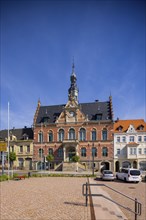 Dahlen market square with town hall. Situated on the north side of the market square, this landmark