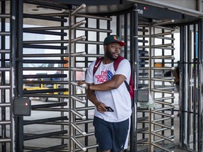 Sterling Heights, Michigan, Turnstiles greet auto workers entering or leaving Stellantis' Sterling