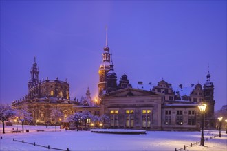 Snow-covered Theatre Square with the Court Church, Residence Palace and Schinkel Guard