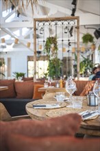 Set table at beach bar, Zandvoort, Netherlands