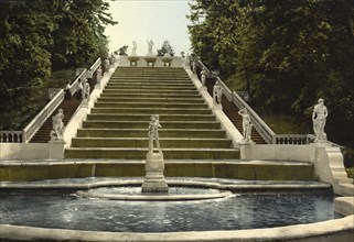 Golden Peterhof Staircase, St. Petersburg, Russia, c. 1890, Historic, digitally enhanced