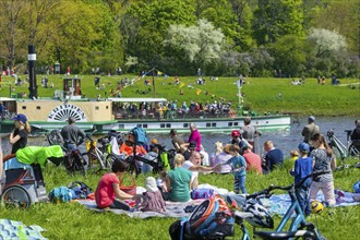 Steamship parade of historic paddle steamers in front of Pillnitz Palace