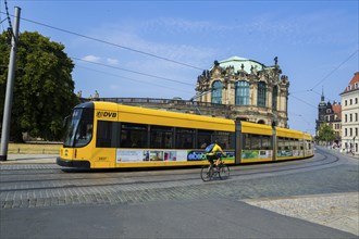 Modern DVB tram in Dresden city centre, Sophienstrasse at the Zwinger