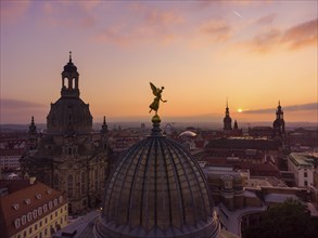 Dresden's old town from above.The glass dome of the Academy of Arts, crowned by a Fama figure,