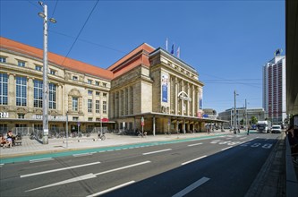 Leipzig main station, Wintergarten high-rise in the back, Leipzig, Saxony, Germany, Europe